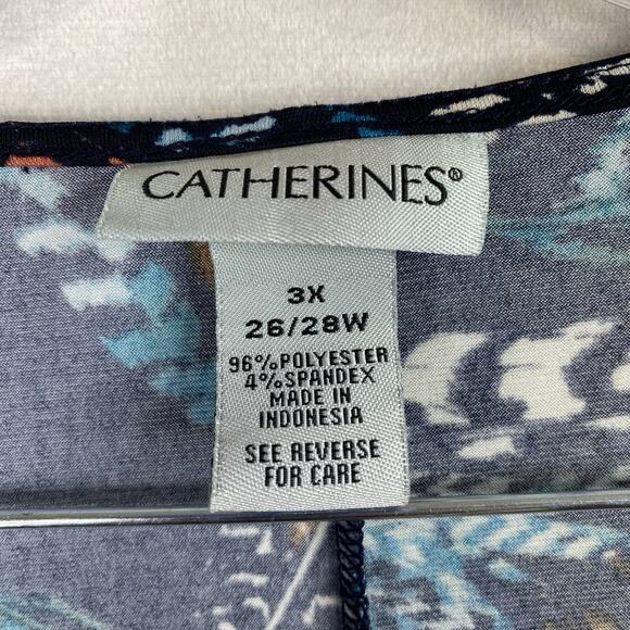 Catherines Top Womens 3X Southwestern Feathers Print Bell Sleeve Boho Stretch - Picture 3 of 9